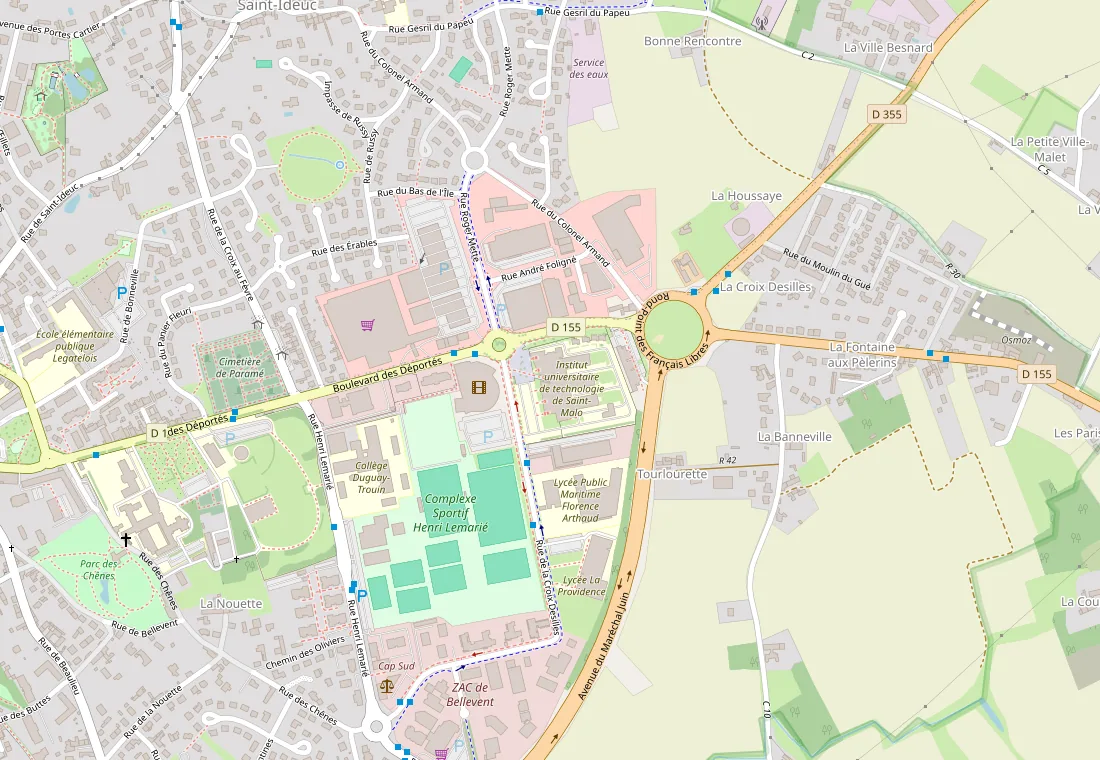 Plan du quartier de l'IUT de Saint-Malo, entre le boulevard des Déportés et la rue de la Croix Desilles